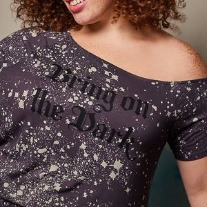 Torrid plus lovesick splatter print off shoulder tshirt, 4X, gray